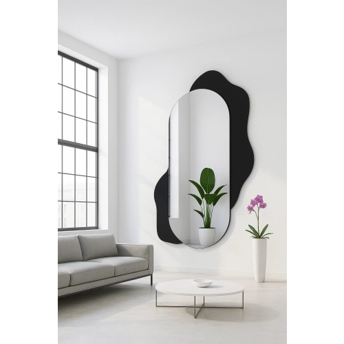 Dekoracyjne lustro owalne na czarnej plamie - KLEKS